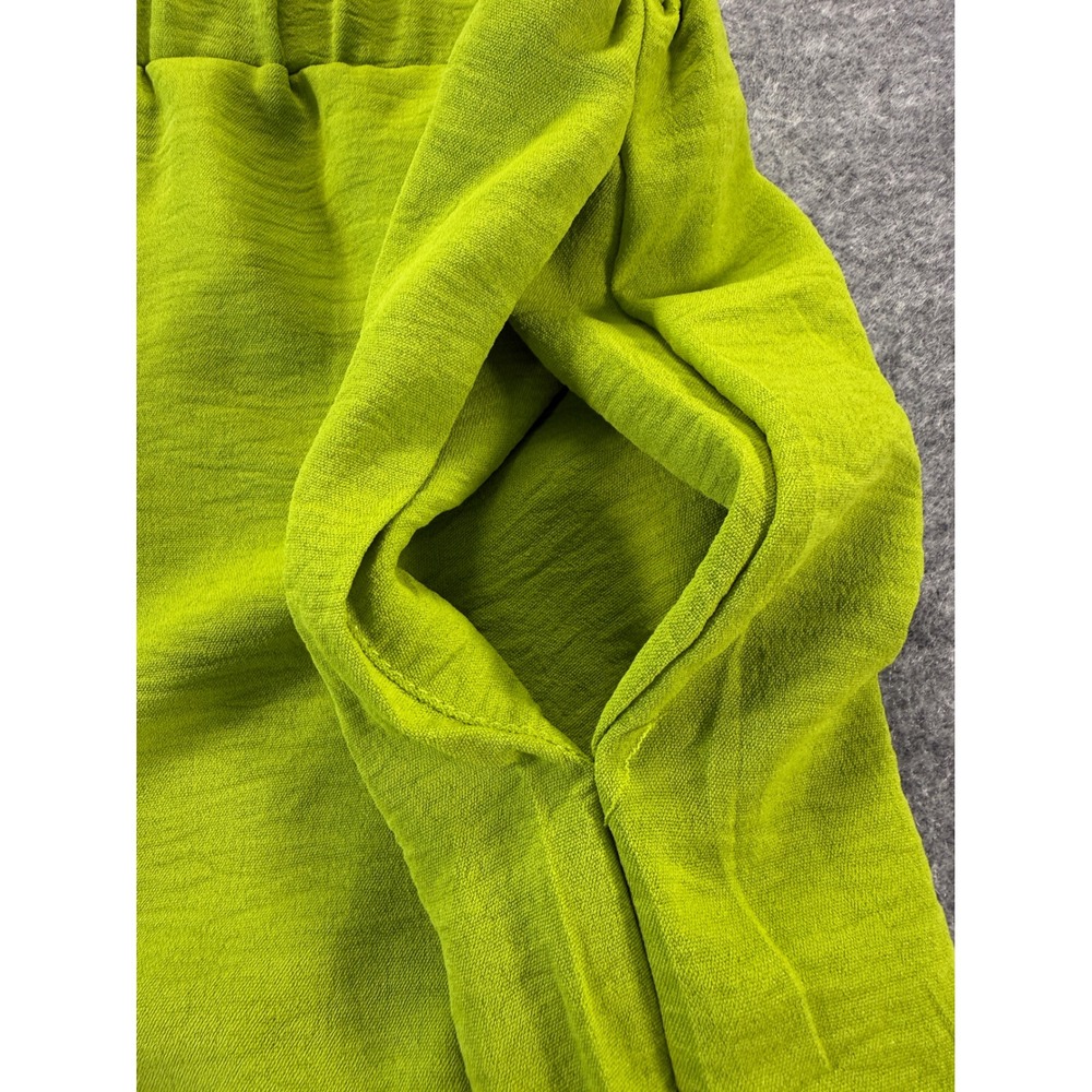 Unbranded Wide Leg Pants Women XL Lime Green Textured Elastic Waist Flowy - Picture 10 of 16
